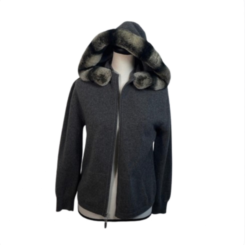 St. John Cashmere Fur Trim  knit sweater  Arctic Fox Fur - Picture 4 of 16